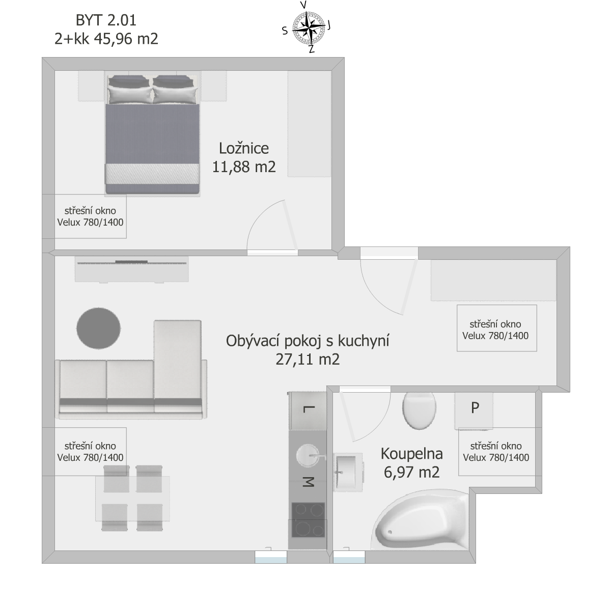 Půdorys bytu 2.01